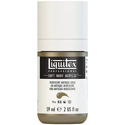 Obrázek Liquitex 1959237 profesionální akrylová barva Soft Body umělecká v krémové krycí konzistenci, vysoká pigmentace, stálobarevná a odolná proti stárnutí, 59 ml láhev irizující antické zlato