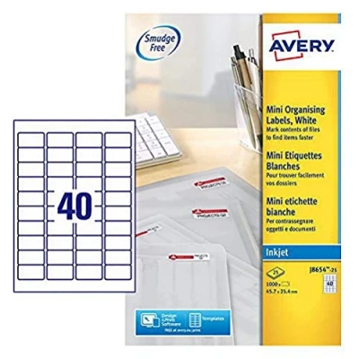 Obrázek Inkoustová etiketa Avery 45,7 x 25,4 mm bílá 25 listů 40 etiket na list