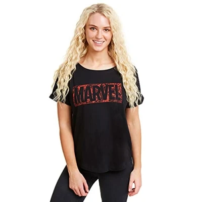 Obrázek Marvel Damen Comic Logo T Shirt, Schwarz (Schwarz Schwarz), S EU