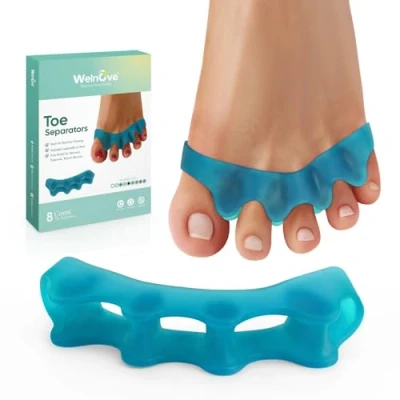 Obrázek Welnove Silikonové žabky pro správné hallux valgus balení 8 ks roztahovačů prstů pánské nohy kladivo ženy, cvičení jógy, orientace nohou modré