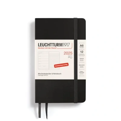Obrázek LEUCHTTURM1917 370527 týdenní kalendář a zápisník 2025, Pocket A6 Softcover 12měsíční plánovač, 80 g, linkovaný černý