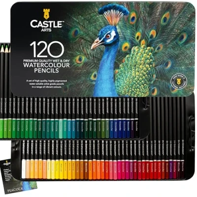Obrázek Castle Art Supplies Sada 120 akvarelových tužek svítící pigmenty kreslení a malování současně Pro pokročilé, profesionální umělce I Chráněno roztříděné v prezentační krabičce