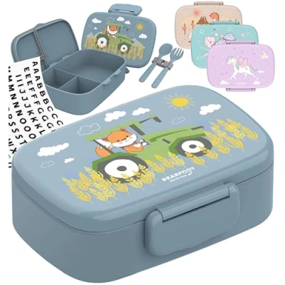 Obrázek BEARFOOT krabička na svačinu pro děti s přihrádkami, bez BPA, oběd, bento box, dívky a chlapce, svačinový 100% zabezpečený proti vytečení, box do