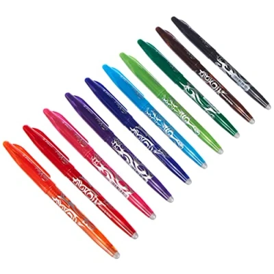 Obrázek Pilot Frixion BL FR7 sada inkoustových rollerů, gumovatelná, špička 0,7 mm, 10 tužek model krytek (balení ks bez gumy, barevné)