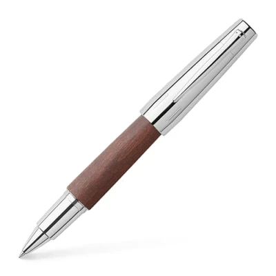 Obrázek Faber Castell 148215 kuličkové pero e motion dřevo/chrom, kovová špička 0,7 mm, včetně dárkového balení, barva násadky tmavě hnědá/stříbrná