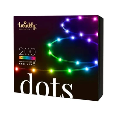 Obrázek Twinkly Dots 10 m, flexibilní RGB LED pásek, pro vnitřní i venkovní použití, kompatibilní s Alexa a Google Home, IP44, více než 16 milionů barev, ovládání pomocí aplikace, transparentní kabel, 200