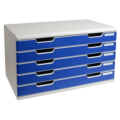 Obrázek Exacompta Zásuvkový box 322003D a odkládací systém Modulo DIN A3 s 5 zásuvkami 350 x 576 320 mm odolný se vysokou kapacitou pro více místa šedá/modrá