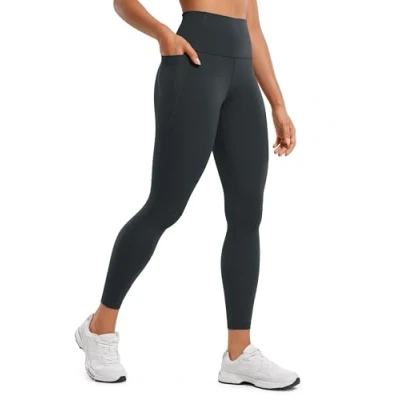 Obrázek CRZ YOGA Dámské sportovní legíny s vysokým pasem, neprůhledné, měkké kalhoty na jógu, gymnastické kapsou Butterluxe 64 cm, Melanit