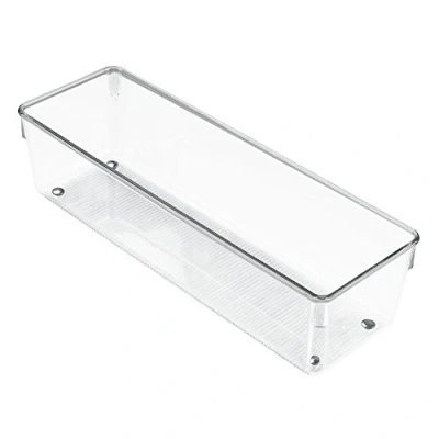 Obrázek iDesign Drawer Organizer, dlouhá plastová vložka do zásuvky koupelny nebo kuchyně, praktický organizér se zásuvkami na make up, kuchyňské doplňky a kancelářské potřeby, čirý, 10 cm x 30,5 7,5