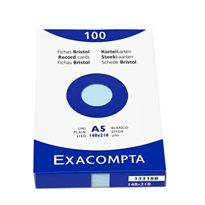 Obrázek Exacompta 13318B balení se 100 kartouremi, DIN A5, blanco, ideální pro poznámky, modrá, 1