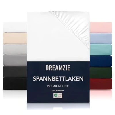 Obrázek Dreamzie Napínací prostěradlo 100 x 200 cm vysoký stoj až 35 100% mikrovlákno bílé testováno na škodlivé látky (Oeko TEX), s gumovým páskem