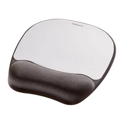 Obrázek Fellowes Podložka pod zápěstí Memory Foam s podložkou myš pro optické myši, ergonomická, měkkou pěnovou výplní a látkovým potahem černá/stříbrná