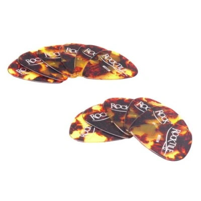 Obrázek Rocktile Plektren Brown Tortoise Medium balení 12 ks tloušťka &quot;Medium&quot; (0,81 mm) Tradiční tvar Teardrop materiál: Celuloid hnědá