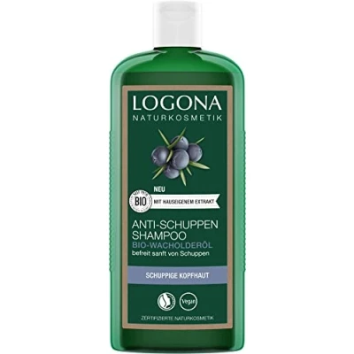 Obrázek LOGONA Naturkosmetik Šampon proti lupům pro přirozeně zdravé vlasy, vhodný šupinatou pokožku hlavy, vlasový šampon s veganským vzorcem z bio jalovcového oleje, 1 x 250 ml