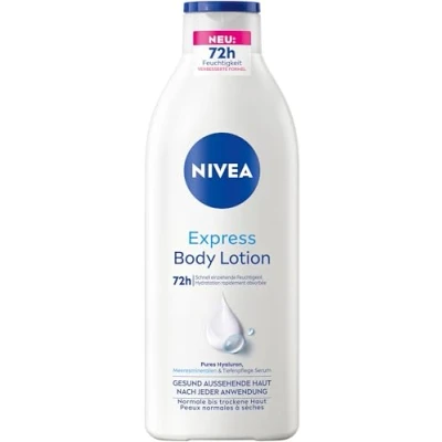 Obrázek NIVEA Express Body Lotion, extra rychle se vstřebávající tělové mléko, tělový krém s čistým hyaluronem, mořskými minerály a hloubkovým sérem (400 ml)