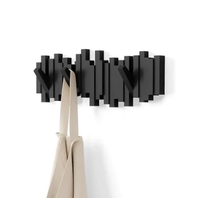 Obrázek háčky na oblečení Umbra Sticks, moderní, jednoduchý a prostorově nenáročný věšák s 5 pohyblivými bundy, kabáty, šály, kabelky další, černá barva