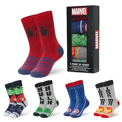 Obrázek Marvel ponožky pánské, balení 5 ks bavlněných pánských ponožek Avengers, veselé sada velikost 39 46 dárky pro muže, vícebarevné
