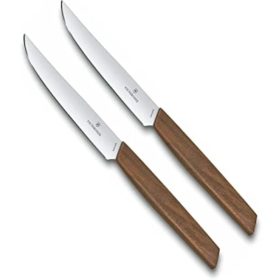Obrázek Victorinox Swiss Moderní, profesionální sada steakových nožů, 2dílná, extra ostrá čepel, rovný brus, 12 cm, dřevěná rukojeť, nerezová ocel, hnědá