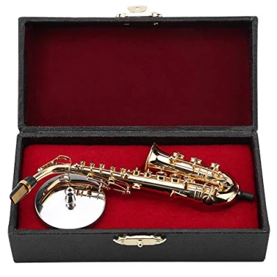 Obrázek Miniatura Alt Saxofon Delicated Pozlacený Mini Instrument Ornament s pouzdrem a dekorací