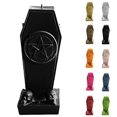 Obrázek Candellana Kerze Sarg mit Pentagramm Höhe: 17 cm Schwarz Metallic Brennzeit 35h Halloween Handgefertigt in der EU, 170x75x70 mm, 5902841363113