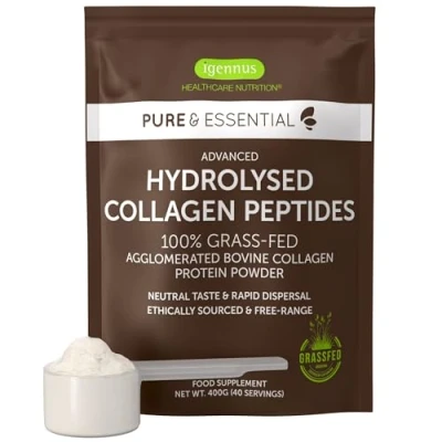 Obrázek Hydrolyzované kolagenové peptidy z certifikovaného chovu pastvin prémiový hovězí kolagenový proteinový prášek, optimální rozpustnost, 400 g, od Igennus