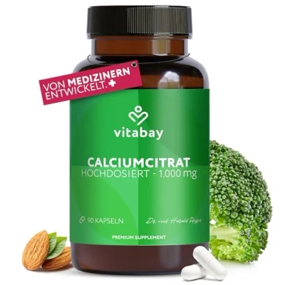 Obrázek Vitabay citrát vápenatý ve vysokých dávkách 1000 mg VEGAN 90 kapslí vysoce koncentrovaný vápenaté kapsle vápníku vápník vysoké dávky