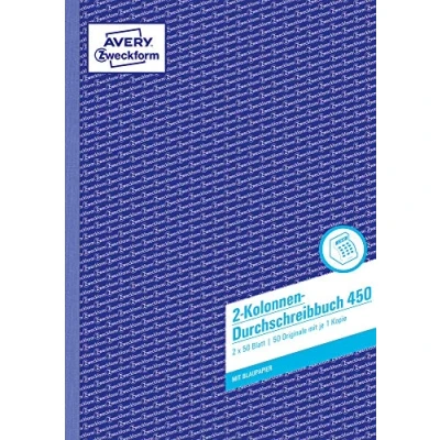 Obrázek AVERY Zweckform 450 propisovacích listů 2 sloupony (A4, s 1 listem modrého papíru, kniha sloupců, obchodní kniha, pro Německo a Rakousko k vytvoření originálu kopie, x 50 listů), bílá