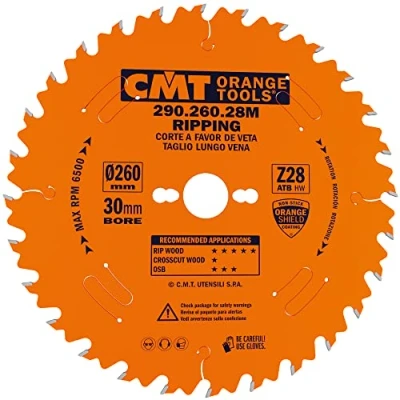 Obrázek CMT ORANGE TOOLS 290.260.28M HM KREISSÄGEBLATT LÄNGSSCHNITT 260X2.8X30 Z=28 10 WECHSELZAHN