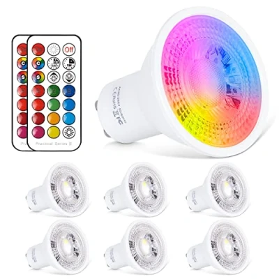 Obrázek ChangM LED GU10 žárovka RGB+teplá bílá změna barvy bodové světlo 6 W, 540 LM, stmívatelná pomocí dálkového ovládání 50W halogenové žárovky ekvivalentní (balení ks)