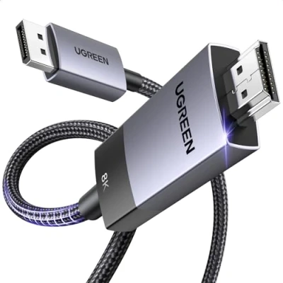 Obrázek UGREEN Displayport auf HDMI Kabel 8K 60Hz 4K 240Hz DP 1.4 zu 2.1, Aluminium Kompatibel mit 3D HDR HDCP2.3 AMD NVIDIA für HDTV Laptop Projektor Monitor (2M)