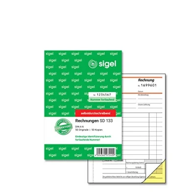 Obrázek SIGEL SD133 faktury průběžně očíslované, jedinečné 7místné číslo, jak předepsal finanční úřad, A6, 2 x 50 listů, propisující, s děrováním
