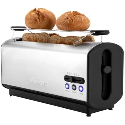 Obrázek Clatronic TA 3687 4 kotoučový toustovač, funkce rozmrazování/zahřívání/rychlého zastavení, plynule nastavitelný stupeň opečení, centrovací funkce, kryt z ušlechtilé oceli, černá/ušlechtilá ocel