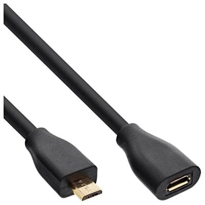 Obrázek InLine 32750P Micro USB prodloužení, 2.0 B konektor na zdířce, černý, pozlacené kontakty, 5 m
