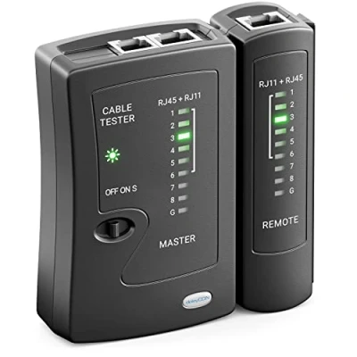 Obrázek deleyCON Síť kabelů Tester RJ11 RJ12 RJ45 ISDN LAN síťový Kabel patch CAT6 CAT7 CAT8 vedení Kabelová zkoušečka černý