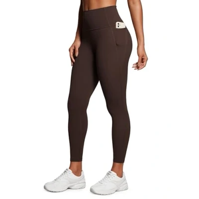 Obrázek CRZ YOGA Butterluxe dámské sportovní legíny s vysokým pasem, neprůhledné, měkké kalhoty na jógu, do tělocvičny, cvičení, kapsami 64/71 cm, Žhavá fudge hnědá, 36