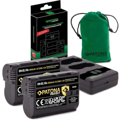 Obrázek PATONA Protect EN EL15c baterie kamery (2X 2600 mAh) NTC senzor a V1 ochranné pouzdro s 1500 mA PD Performance USB C nabíječkou 161965 kompatibilní se Zf Z6III atd.