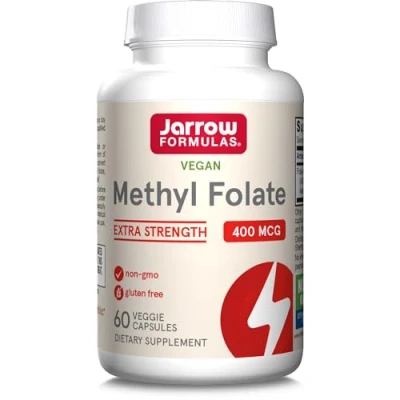 Obrázek Jarrow Formulas, Methyl Folate (5 MTHF), 400 mcg, kyselina listová, 60 veganských kapslí, laboratorně testováno, bezlepkové, vegetariánské, bez sóji, genetického inženýrství