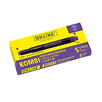 Obrázek ONLINE Kombinované inkoustové kazety, univerzální kompatibilní se všemi běžnými plniči, také Lamy plnicí pery, náhradní krabička s 5 velkokapacitními kazetami, barva: Fialová