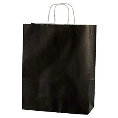 Obrázek Thepaperbagstore 10 Papiertragetaschen, Recycelbar Und Wiederverwendbar, Mit Gedrehten Griffen, Schwarz Mittelgroß 250x110x310mm