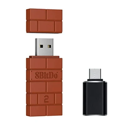 Obrázek Mcbazel 8Bitdo USB bezdrátový adaptér 2 s OTG adaptérem příslušenství pro Switch OLED/Switch, Windows, Mac &amp; Raspberry Pi kompatibilní Xbox Series X&amp;S/Xbox One/Switch Pro/PS5 Controller hnědý