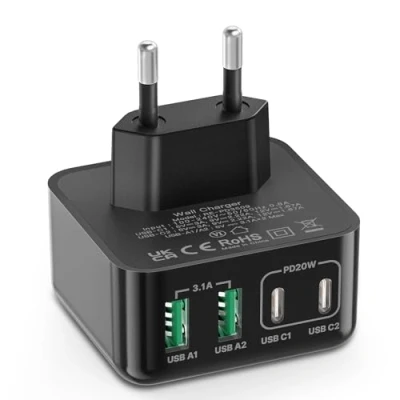 Obrázek USB nabíječka, 40 W 4 porty C nabíječka iPhone 15 rychlonabíjecí blok adaptér Dual Port PD+QC nástěnná zástrčka Multiport typ pro 14/13/12/11/Pro Max/XS/XR/8/7/Samsung/Tablet