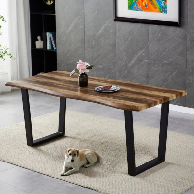 Obrázek Stůl jídelní, 180x90x75 cm, MDF deska, dekor staré dřevo, kovová nohy ve tvaru U, černý matný lak HT F4218 OLW