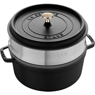 Obrázek Staub Cocotte/Kulatý pekáč s parní vložkou (26 cm, 5,0 l, vhodný pro indukci, matovým černým emailem uvnitř hrnce)