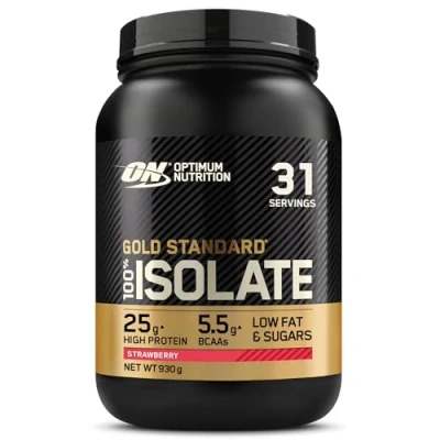 Obrázek Optimum Nutrition ON Gold Standard 100% čistý syrovátkový protein, přirozeně se vyskytující BCAA a glutamin, předběžné post cvičení, příchuť jahod, 31 porcí, 930 g