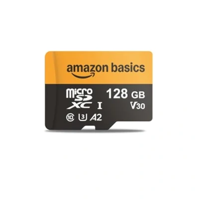 Obrázek Amazon Basics microSD Karte mit Lese Adapter, 128 GB, schnelle Geschwindigkeit bis zu 200 MB/s, Schwarz, 1 Stück