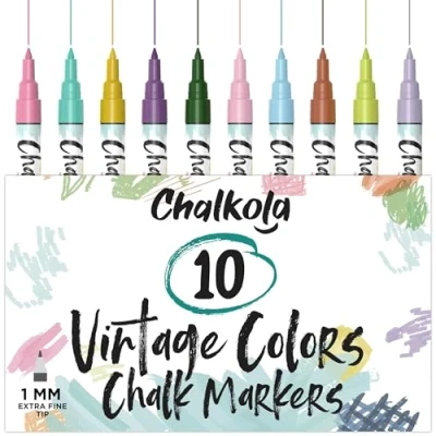 Obrázek Chalkola 10 Pastell Kreidestifte für Tafel &amp; Fenster 1mm Ideal als Fensterstifte, Kreidestift, Kreidemarker, Folienstift, Glasmalstifte, Tafelstift Whiteboard Marker Feucht abwischbar