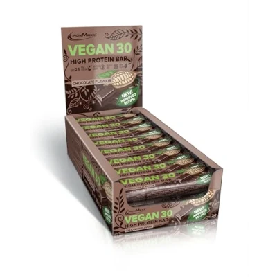 Obrázek IronMaxx Veganské 30 proteinových tyčinek čokoládová příchuť 24 x 35 g High Protein proteinové tyčinky bez cukru, sóji a palmového oleje