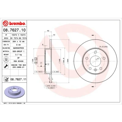Obrázek Brembo 08.7627.11 Zadní brzdový kotouč s UV lakováním, počet 2