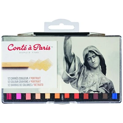 Obrázek Conté a Paris 50245, 12 barevných kříd Carré, pastelové křídy ve tvaru čtverce pro portait