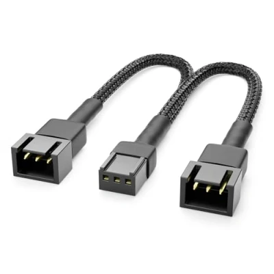 Obrázek deleyCON 15 cm 3pinový ventilátor Y kabel nylon Robustní adaptéru pro efektivní chlazení PC 2 ventilátory na jednom portu černý